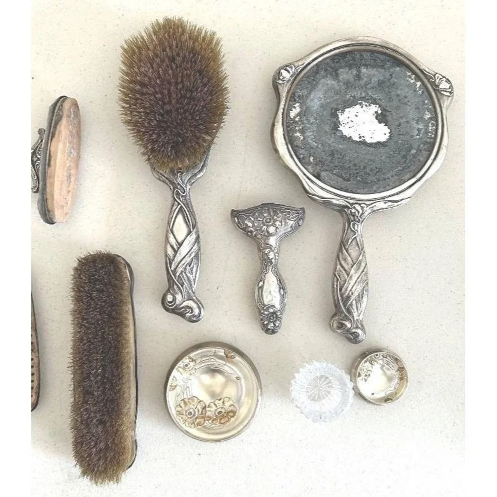 Victorian Repose  Sterling Silver‎  Large Vanity Set Brushes Jars Mirrors & More